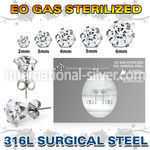zerz sterilized steel earring stud prong set cz one pair