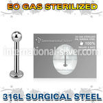 zlbb3g surgical steel labret eo gas sterilized 3mm ball
