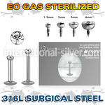 zlbirc sterilized steel labret stud flat head gem internal